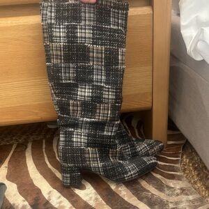 SJP Plaid Knee-High Women's Boots